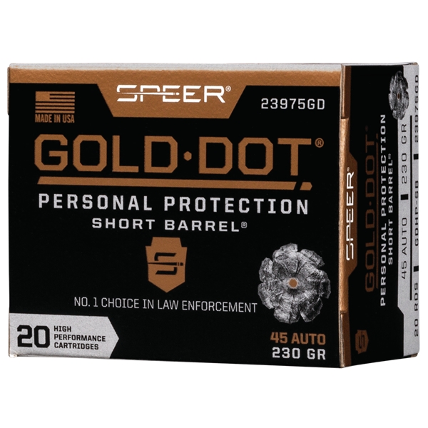 Speer Gold Dot Short Bbl 45acp - 20rd 10bx/cs 230gr Gdhp Short