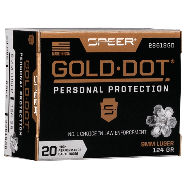 Speer Ammo Gold Dot, Speer 23618gd Gold Dot 9mm    124 Hp         20/10