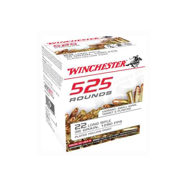 Winchester 22lr 1280fps 36gr - 525rd Bulk 10bx/cs Plated Hp