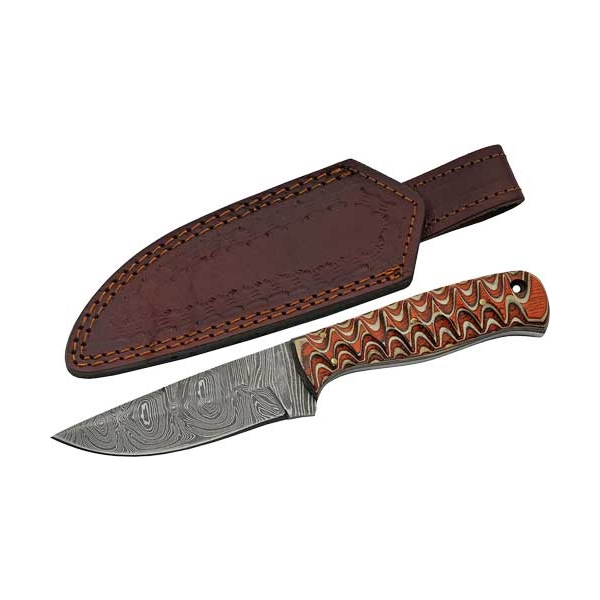 Szco Rite Edge 4" Red Twisted - Wood Hunter Damascus W/sheath