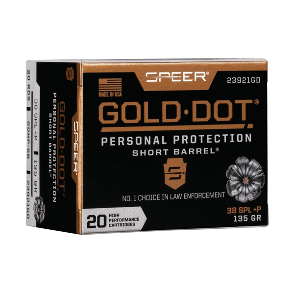 Speer Gold Dot Short Bbl 135gr - 20rd 10bx/cs 38 Special+p Gdhp