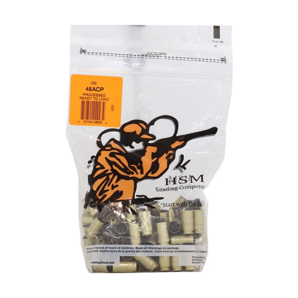 Hsm Brass 45 Acp Once Fired - Unprimed 100 Count