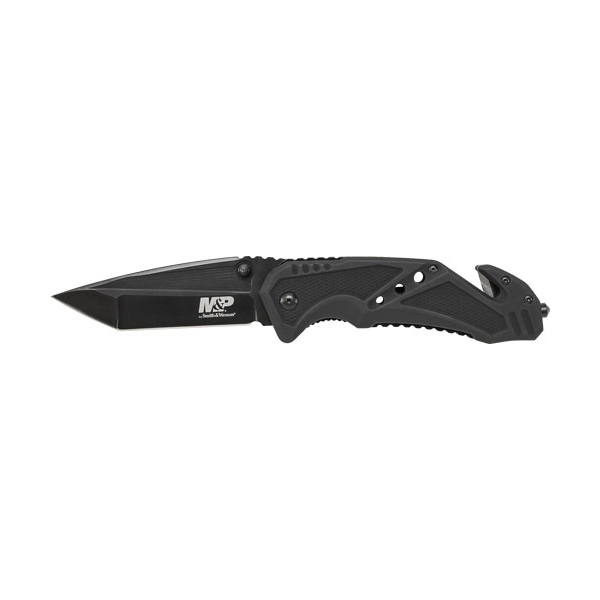 S&w Knife Clip Folder 3.8" - Blade Black W/ Strap Cutter