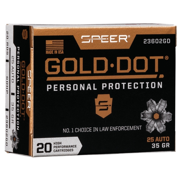 Speer Ammo Gold Dot, Speer 23602gd Gold Dot 25acp   35 Hp         20/10