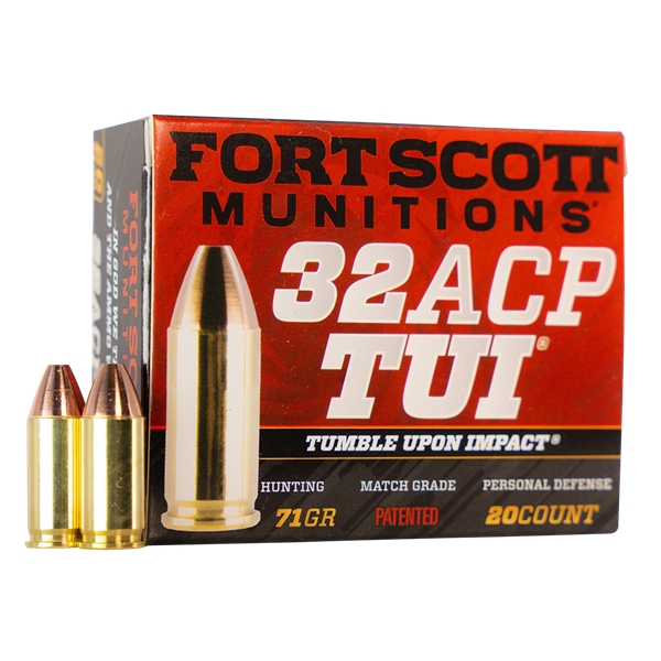 Fort Scott Munitions Tumble Upon Impact (tui), Fsm 32acp-71-scv      32acp  71gr Tui        20/25