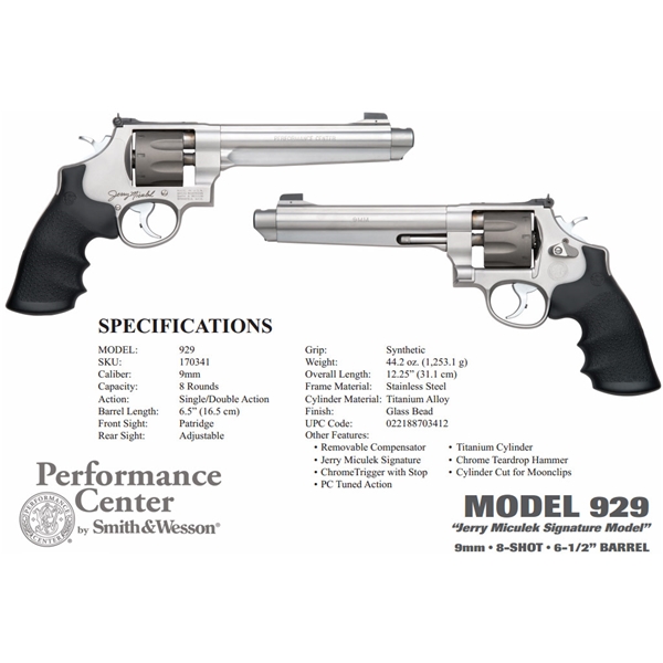 Smith & Wesson 929, S&w M929       170341 Pfmc 9m 6.5     Ss