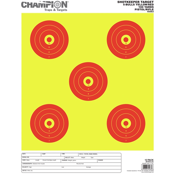 Champion Scorekeeper 5 Large - Bullseye Trgts Yellow/red 12-p