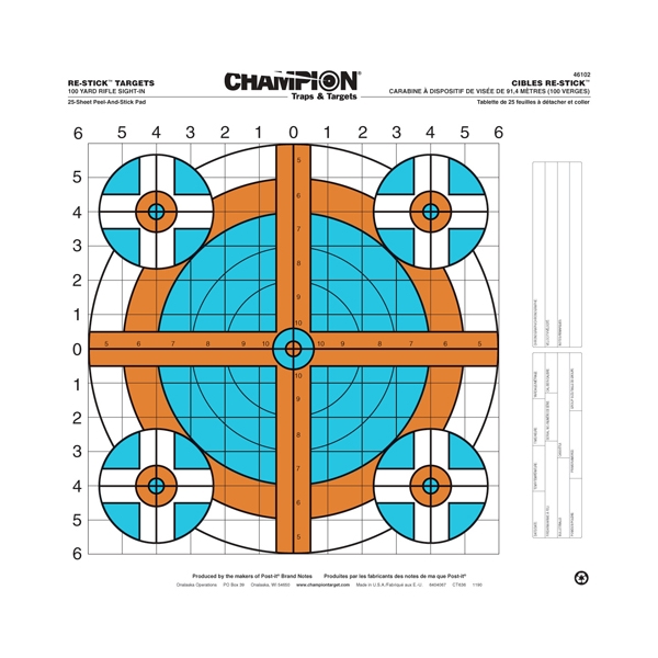 Champion Re-stick 100 Yd Rifle - Sight In Self-adhesve Trt 25-p