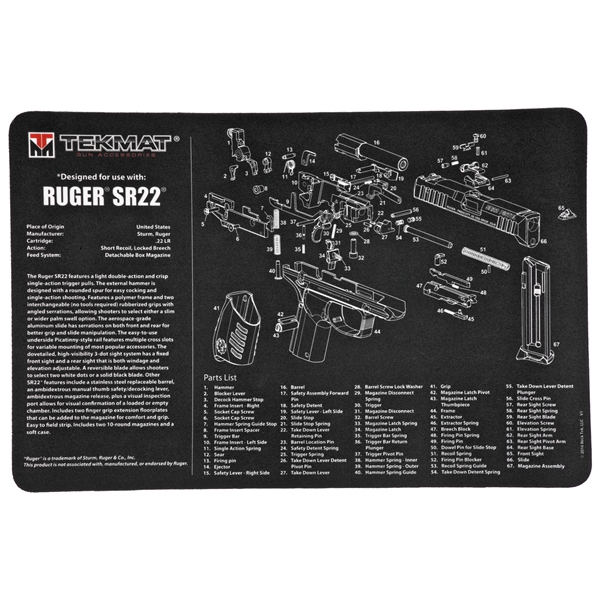 Tekmat Pistol Mat Ruger Sr22 Blk