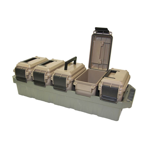 Mtm 5-can Ammo Crate Mini W/5 - Ac15 Mini Ammo Cans Grn/dk Ert