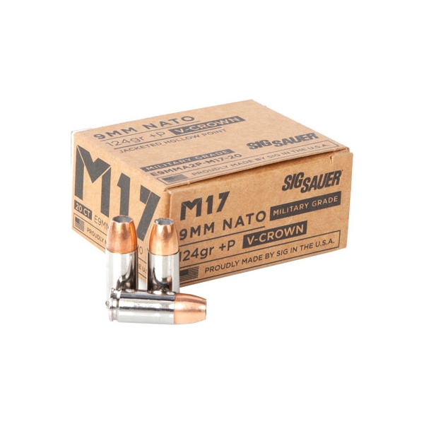 Sig Ammo M17 9mm+p Luger 124gr - 20rd 10bx/cs Elte V-crown Jhp!