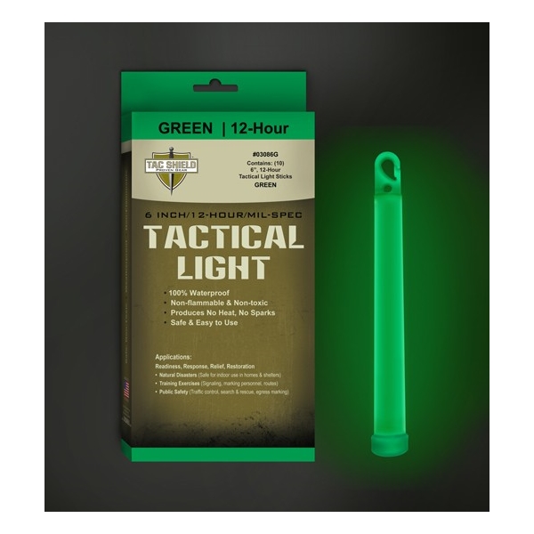 Tac Shield Tactical Light - Stick 12 Hour 6" Green 10pk