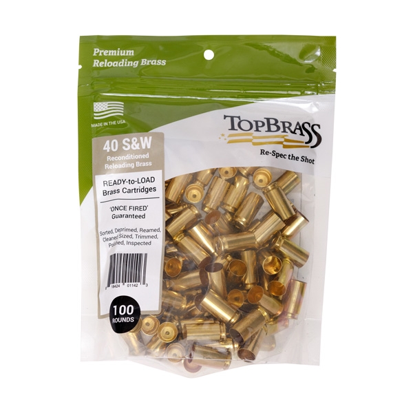 Top Brass Once Fired Unprimed - Brass .40sw 100ct Pouch