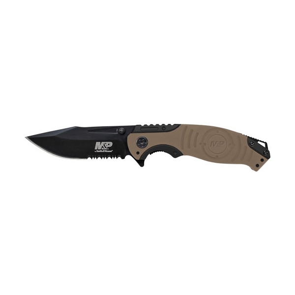 S&w Knife M&p Index Flipper - 3.5" Black/desert Tan Clip Pt