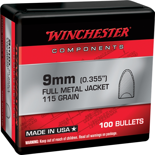 Winchester Ammo Centerfire Handgun, Win Wb9mc115x  Bul 9mm   115 Fmjfb       100/10