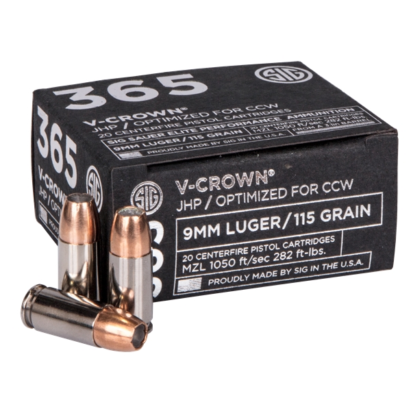 Sig 365 9mm Luger 115gr - 20rd 10bx/cs Elite V-crown Jhp