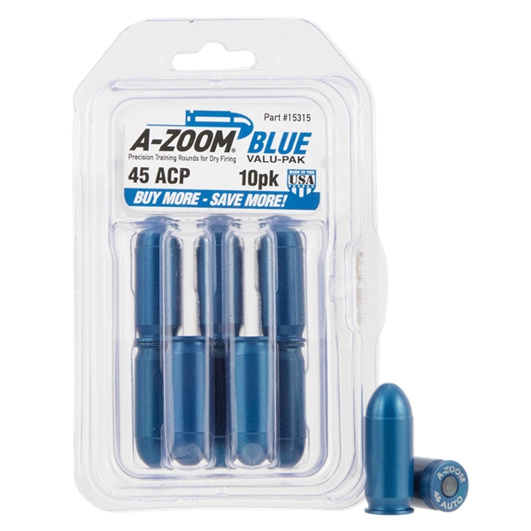 A-zoom Pistol Training Rounds, Azoom 15315 Blue Snap Caps 45acp 10pk