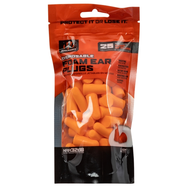 Walkers Game Ear Foam Ear Plugs, Wlkr Gwp-fp25bag    Foam Ear Plug 25pair Nrr32db