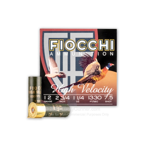 Fiocchi 12 Gauge - 2-3/4" 1-1/4oz. #7.5 Shot - High Velocity - 250 Rounds