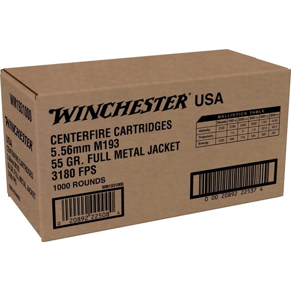 Winchester 5.56mm - 55 Grain FMJ - M193 - 1000 Rounds